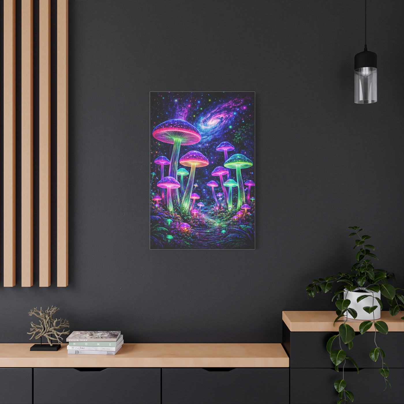Glowing Giant Mushrooms in Midnight Forest Wall Art & Canvas Print