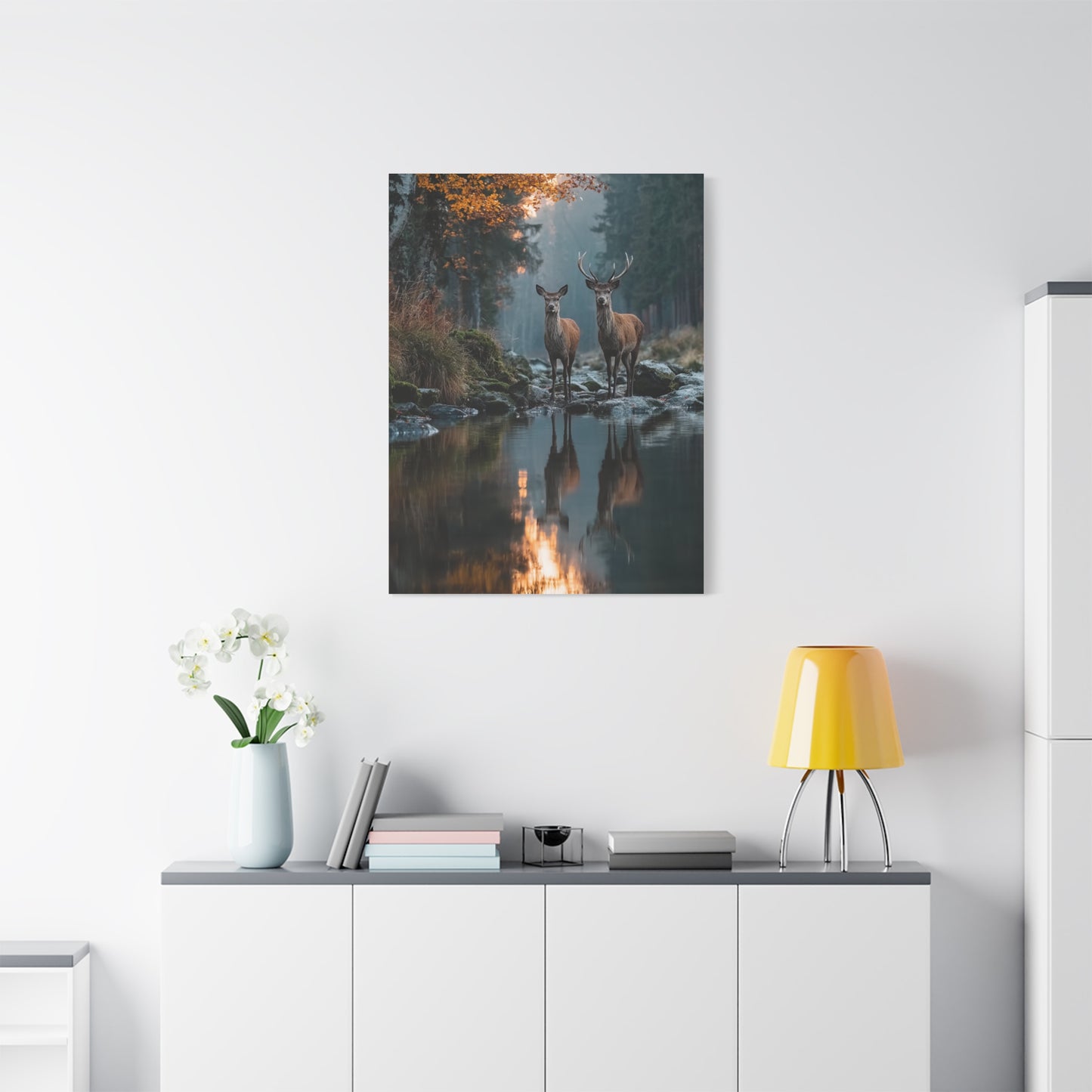 Autumn Forest Deer Reflection Wall Art & Canvas Print
