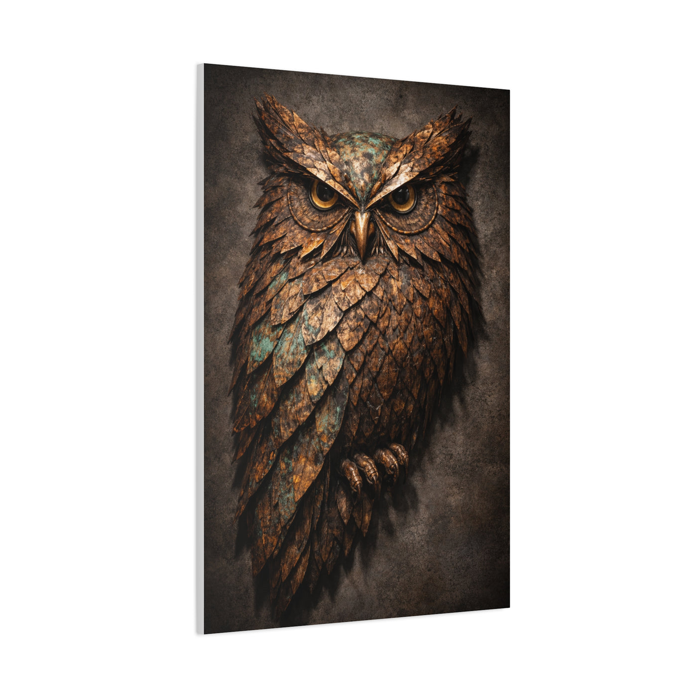 Rustic Metal Feather Owl Sculpture Wall Art & Canvas Print