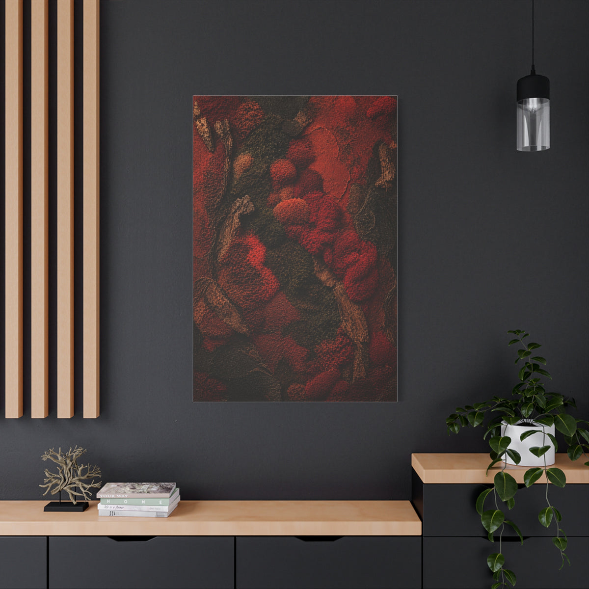 Biophilic Red Moss Texture Wall Art & Canvas Print