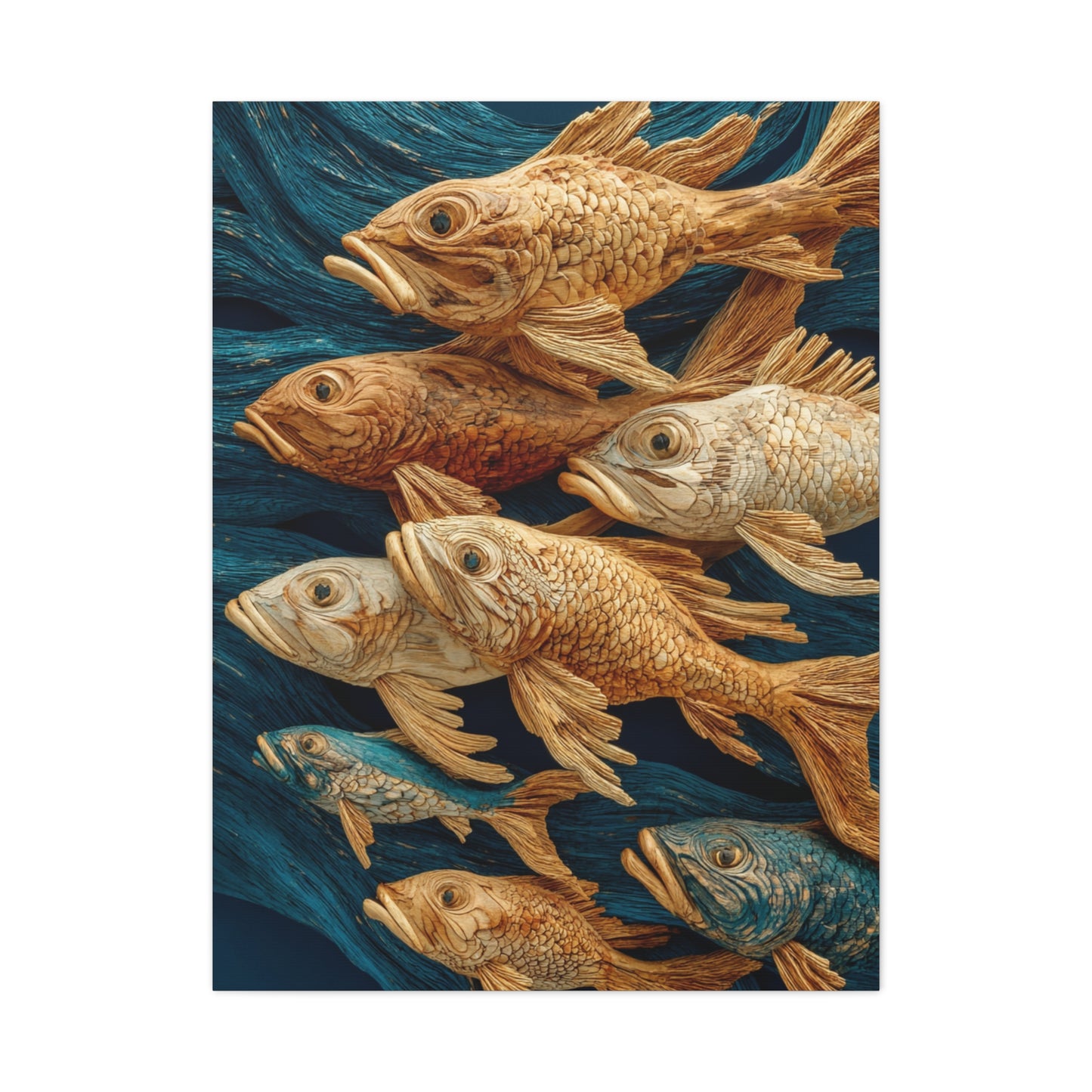 Driftwood School of Fish Relief Wall Art & Canvas Print