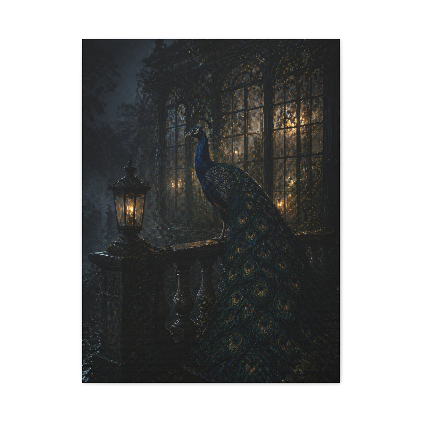Gothic Night Peacock Balcony Wall Art & Canvas Print