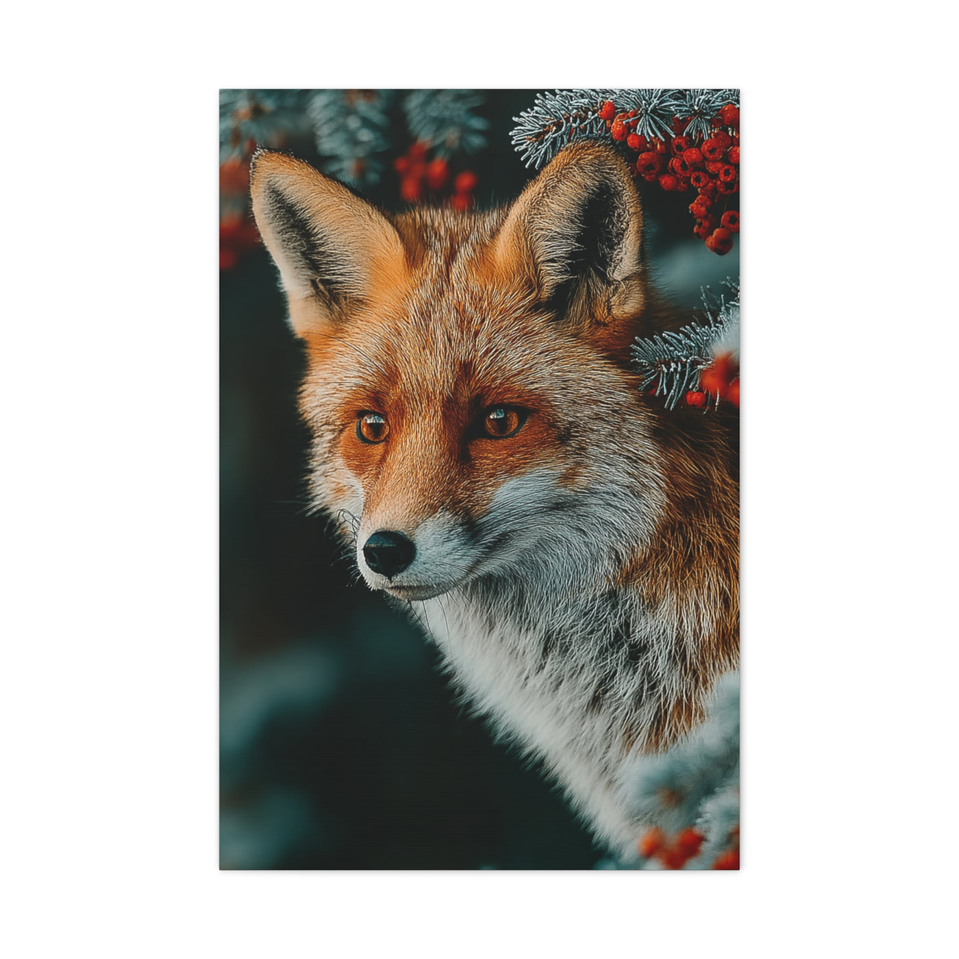 Winter Berry Fox Portrait Wall Art & Canvas Print