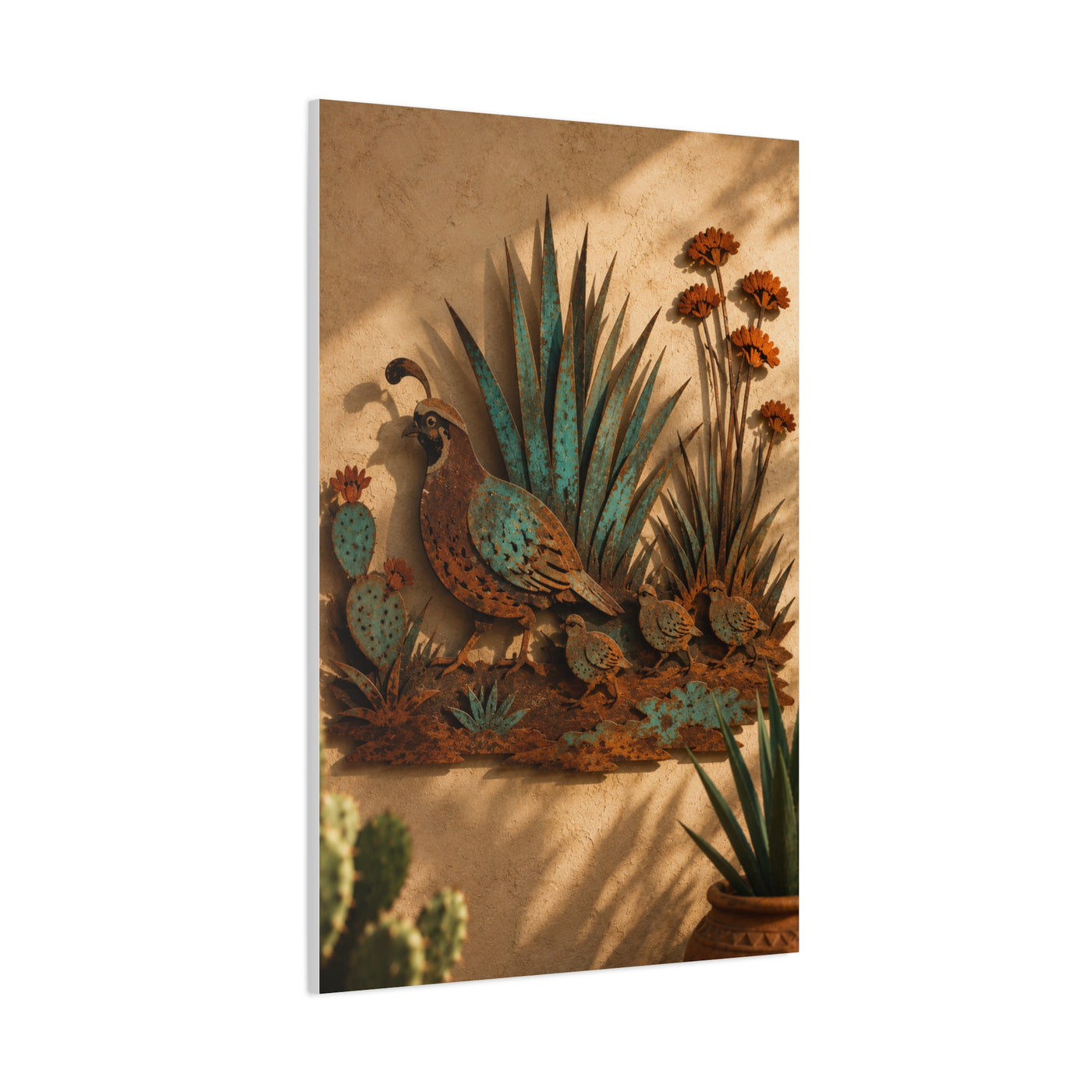 Quail Family Metal Relief Southwest Wall Art & Canvas Print