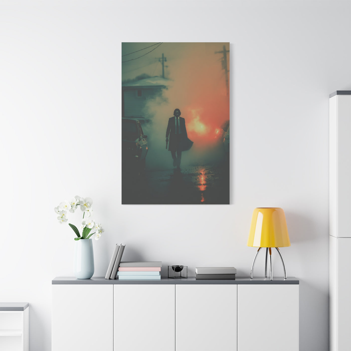John Wick Foggy Street Walk Movie Poster Wall Art & Canvas Print