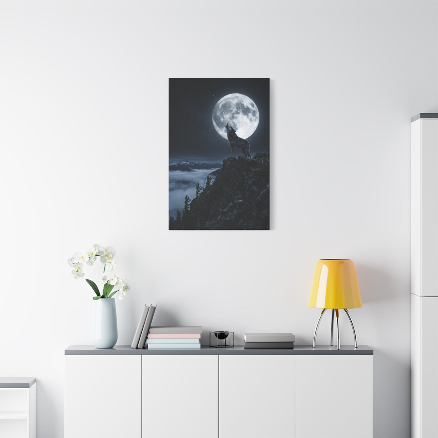 Full Moon Howling Wolf Ridge Scene Wall Art & Canvas Print