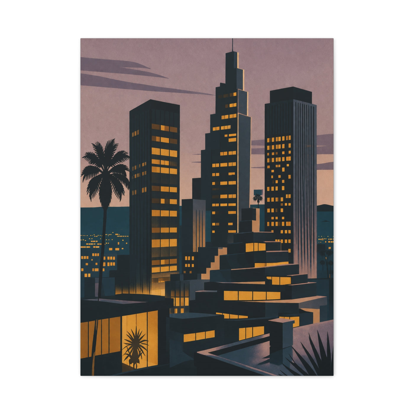 Retro Modern Skyline Dusk Wall Art & Canvas Print