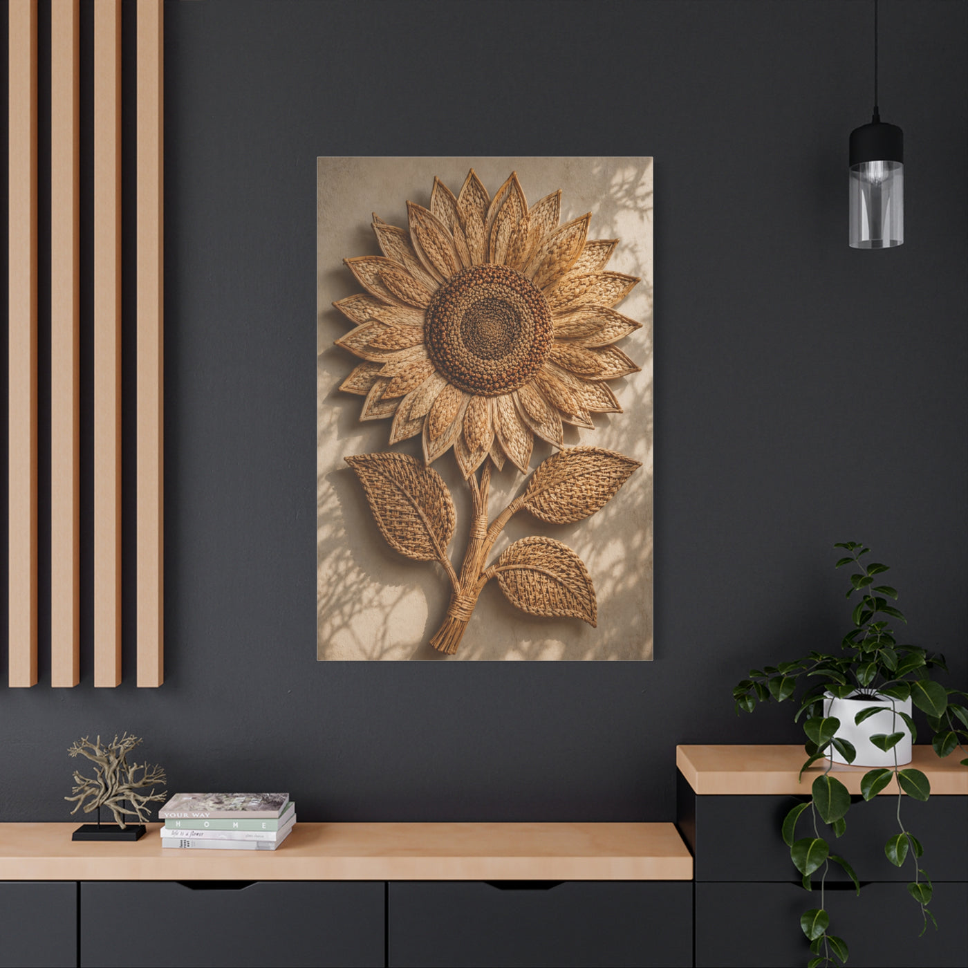 Handwoven Natural Sunflower Textile Wall Art & Canvas Print