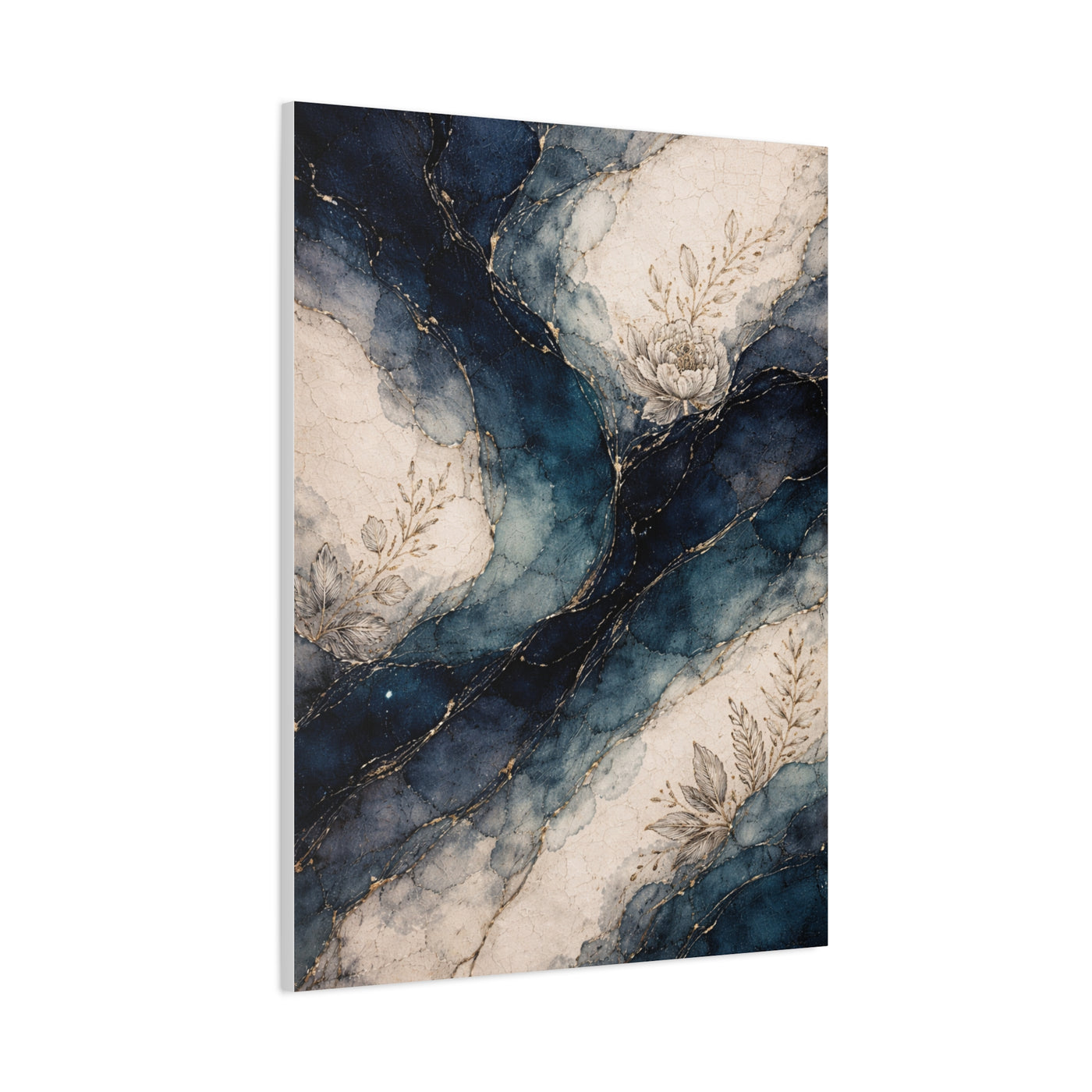 Navy Marble Botanical Flow Wall Art & Canvas Print