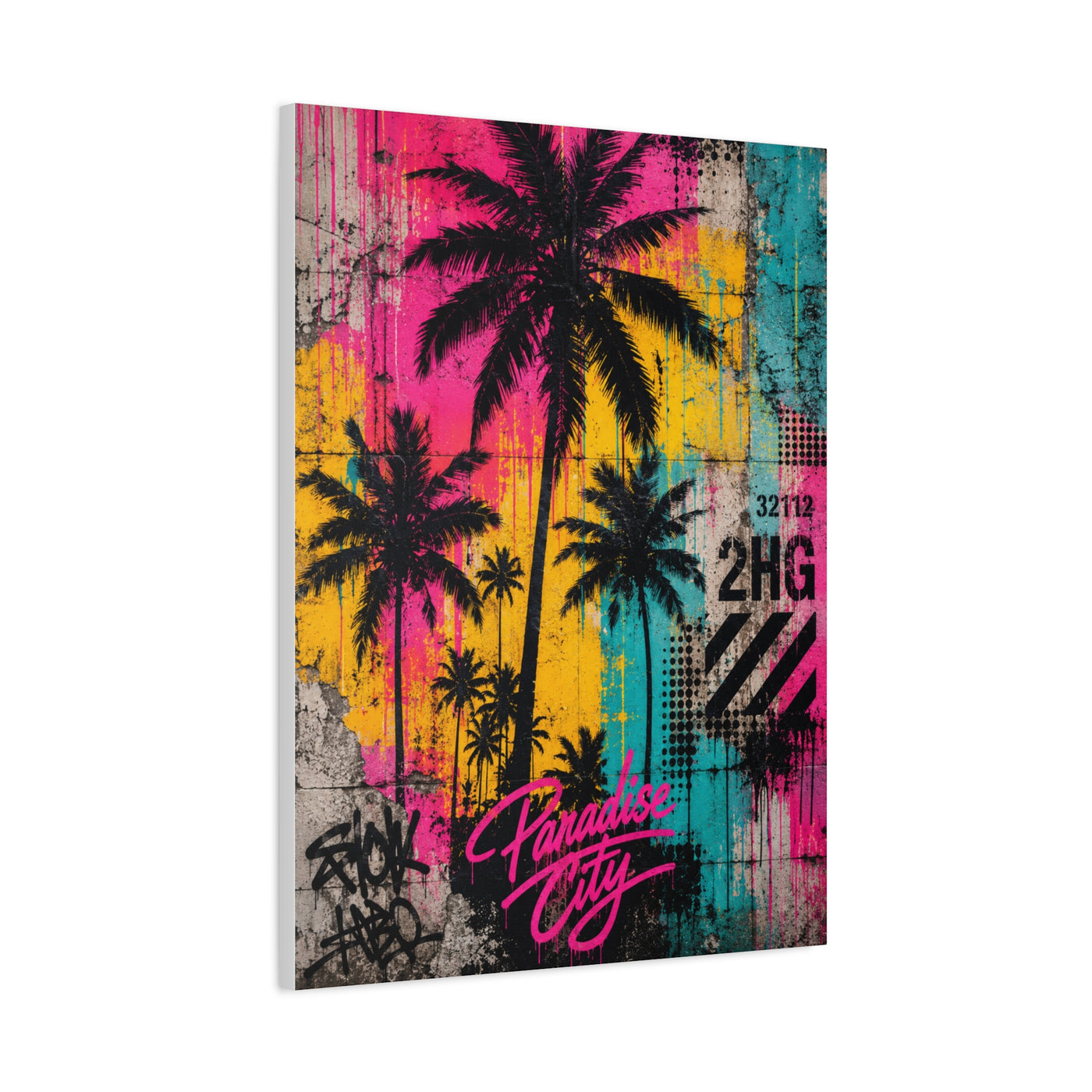 Neon Graffiti Palm Paradise Tropical Wall Art & Canvas Print