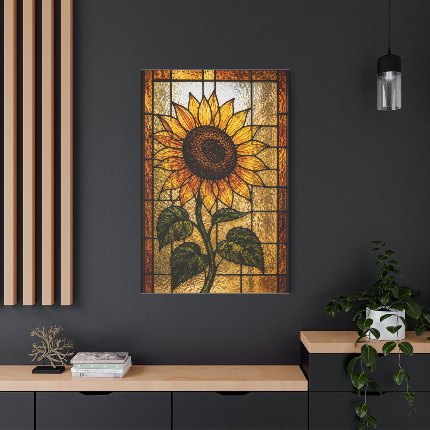 Classic Stained Glass Sunflower Panel Wall Art & Canvas Print