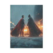 Batman vs Superman Rainy Gotham Clash Poster Wall Art & Canvas Print