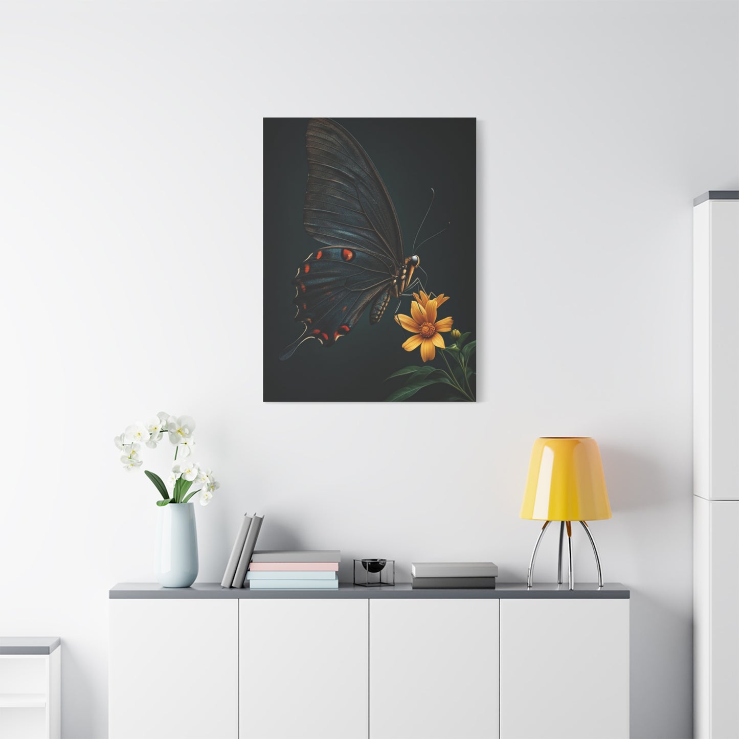 Midnight Black Butterfly On Wildflower Wall Art & Canvas Prints