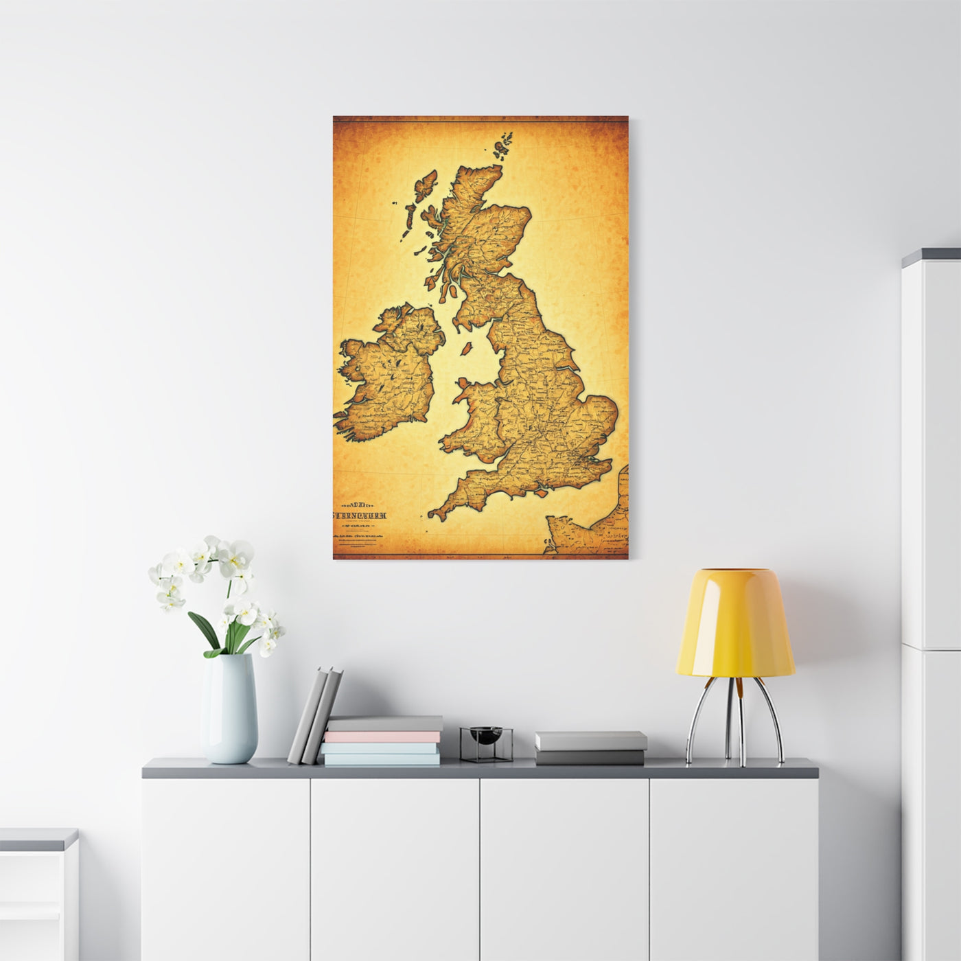 World Map on Aged Scroll Background Wall Art & Canvas Prints .