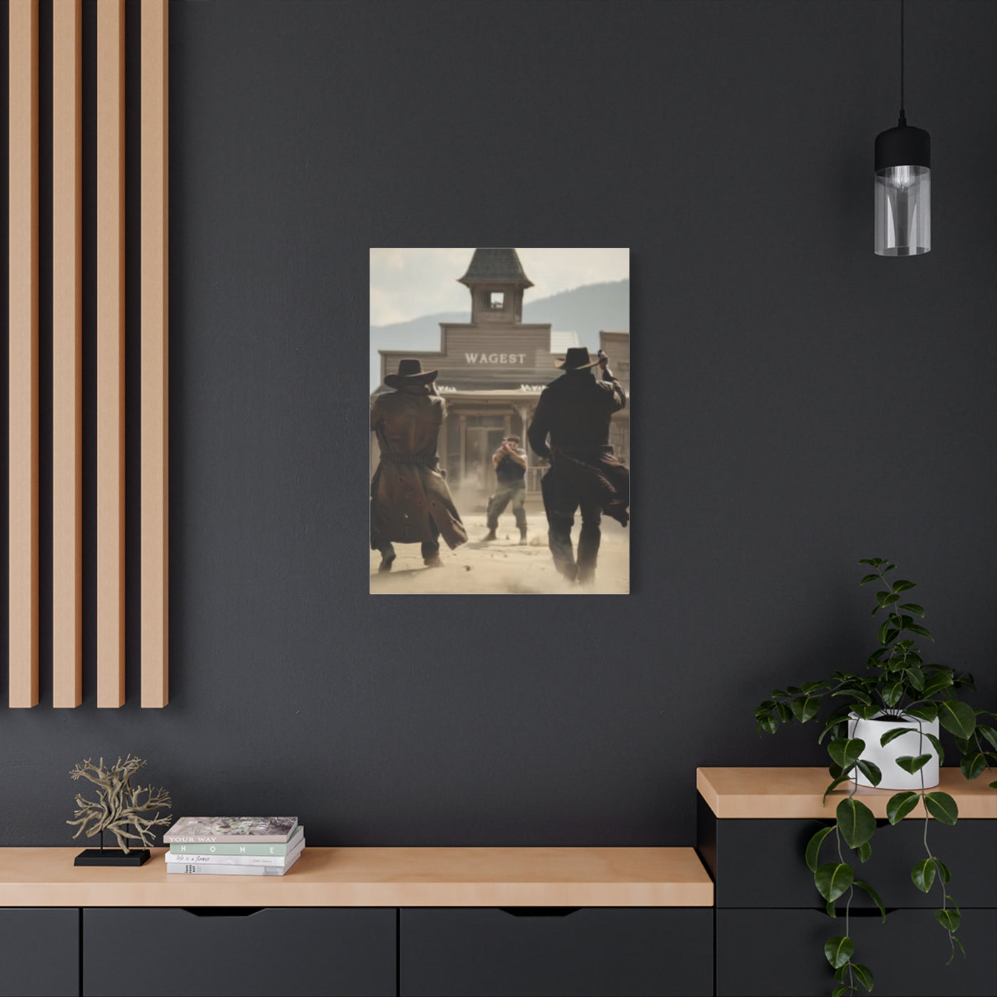 Frontier Gunfight in the Western Street Wall Art & Canvas Print