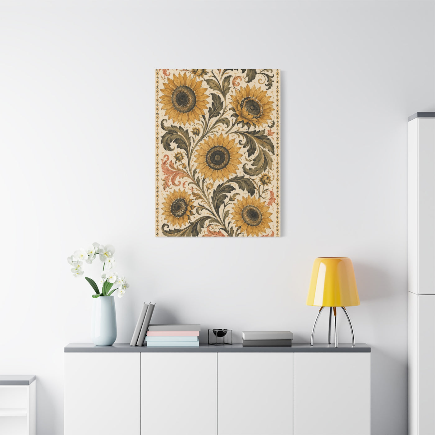 Vintage Botanical Sunflower Pattern Wall Art & Canvas Print