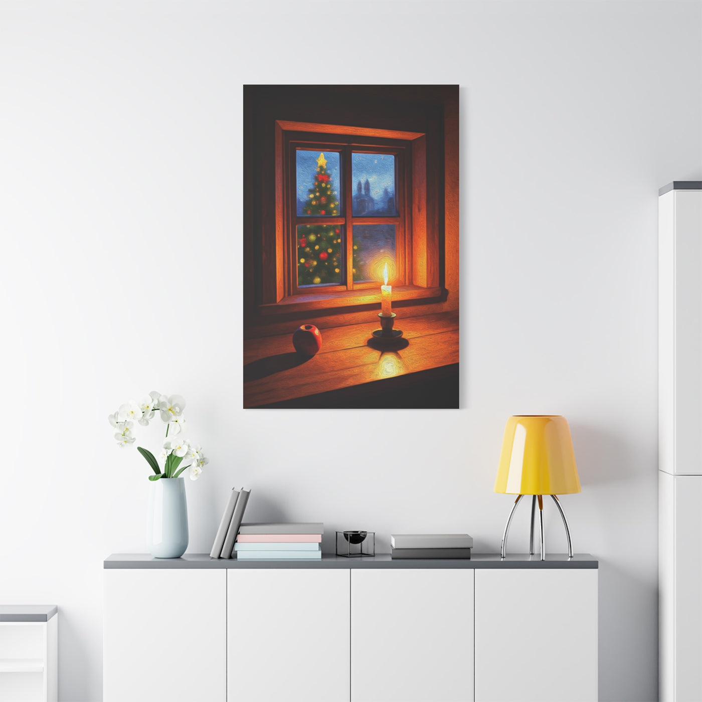 Cozy Christmas Window Candle Scene Wall Art & Canvas Print
