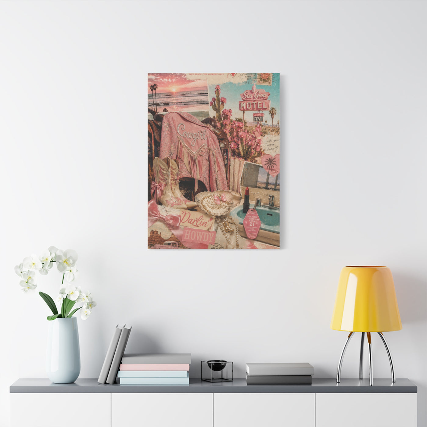 Coquette Cowgirl Desert Postcard Collage Wall Art & Canvas Print