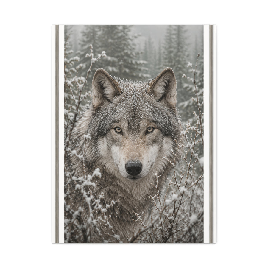 Snow Forest Gray Wolf Framed Portrait Wall Art & Canvas Print