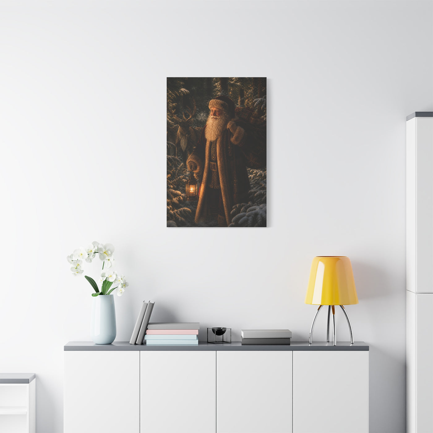 Woodland Lantern Santa Wall Art & Canvas Print