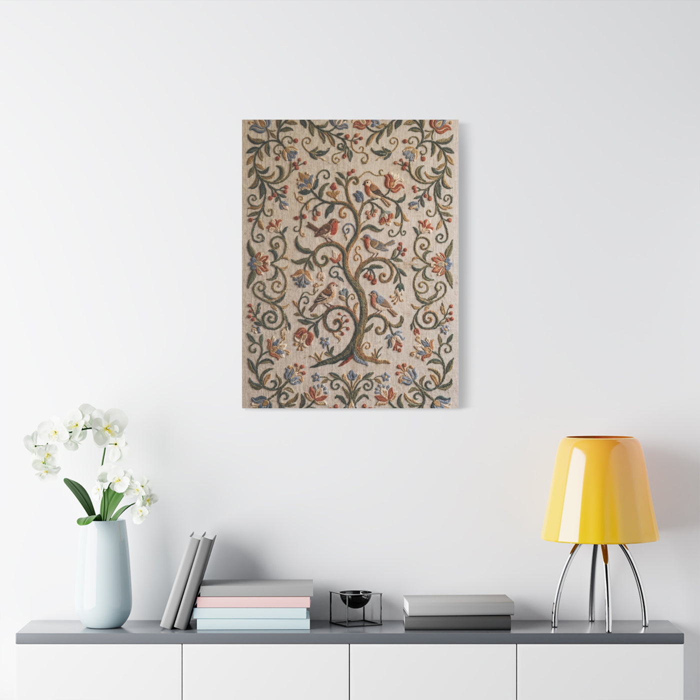 Folk Art Botanical Tree Embroidery Panel Wall Art & Canvas Print