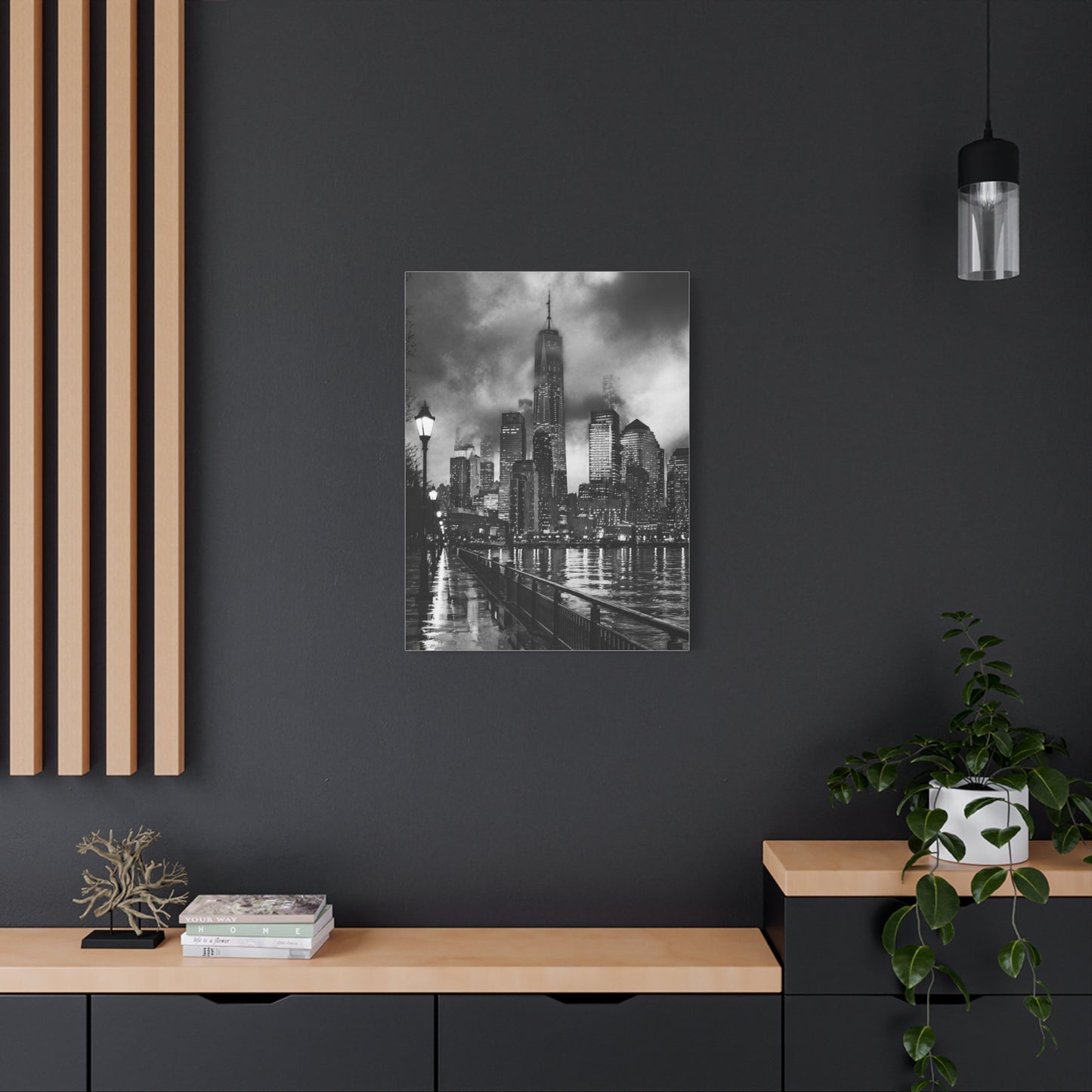 Stormy Manhattan Waterfront Noir Wall Art & Canvas Print
