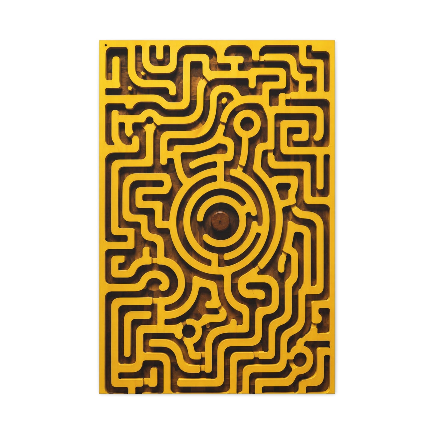 Circular Labyrinth Yellow Relief Design Wall Art & Canvas Print