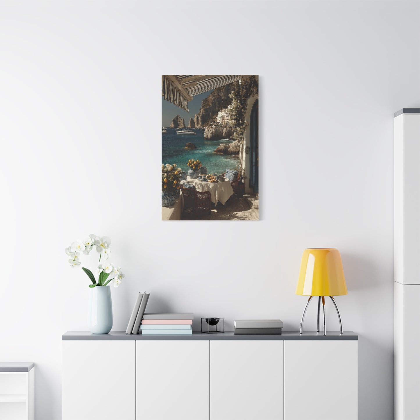 Capri Seaside Breakfast View Wall Art & Canvas Print