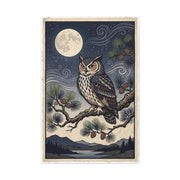 Vintage Moonlit Owl Woodblock Wall Art & Canvas Print