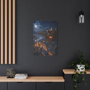 Santa Sleigh Flight Over Snowy Village Wall Art & Canvas Print