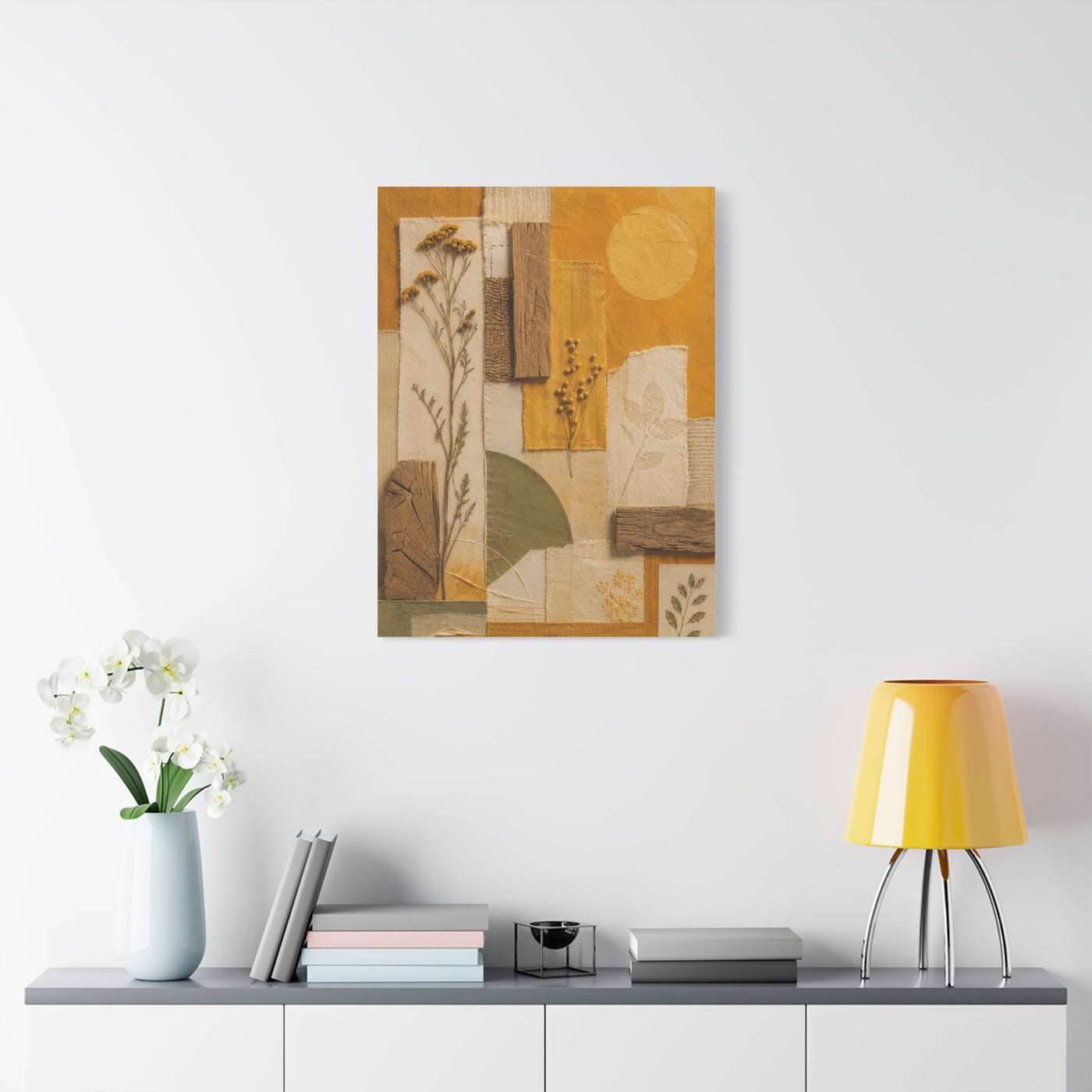 Mixed Media Botanical Collage Mustard Composition Wall Art & Canvas Print