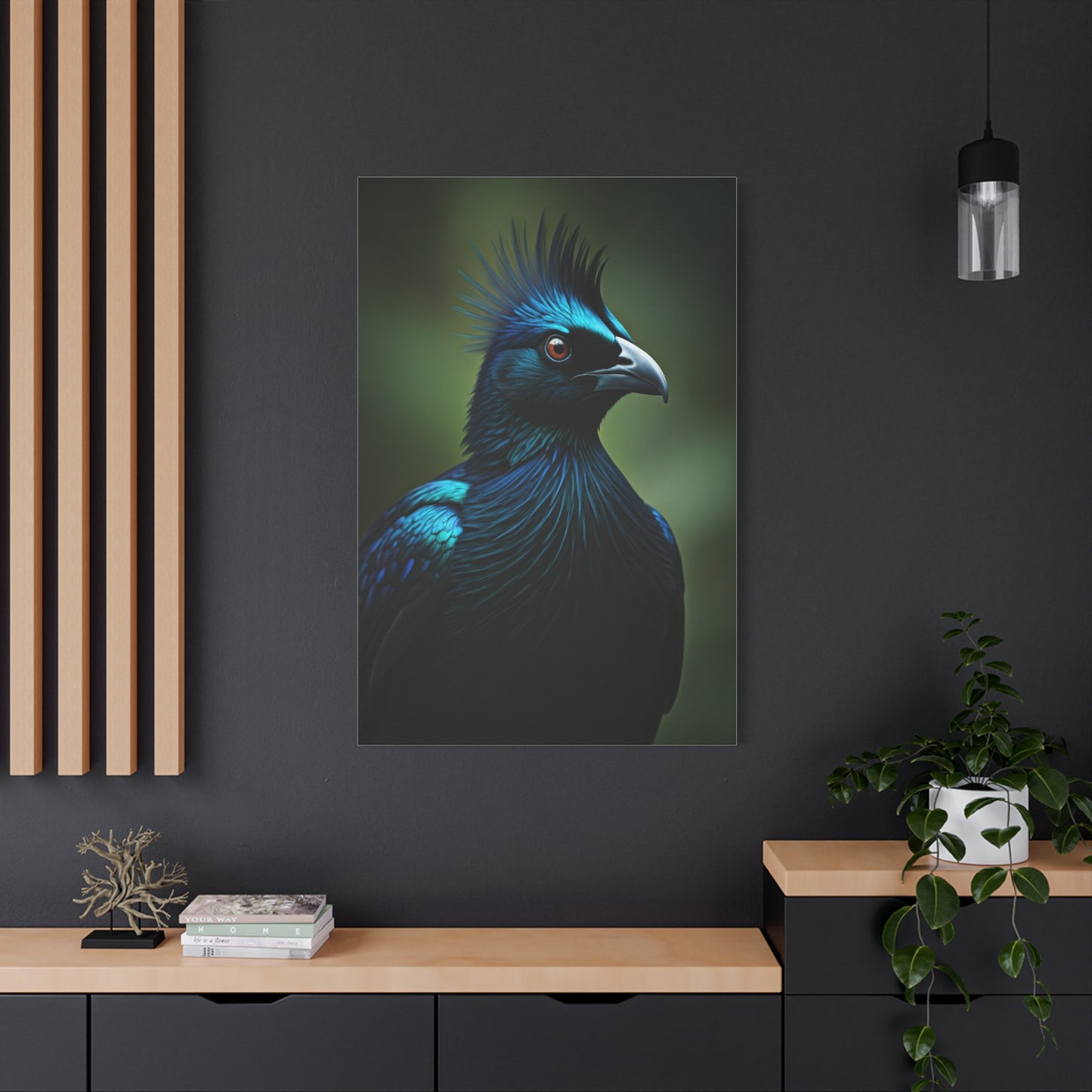 Midnight Crested Starling Portrait Wall Art & Canvas Prints