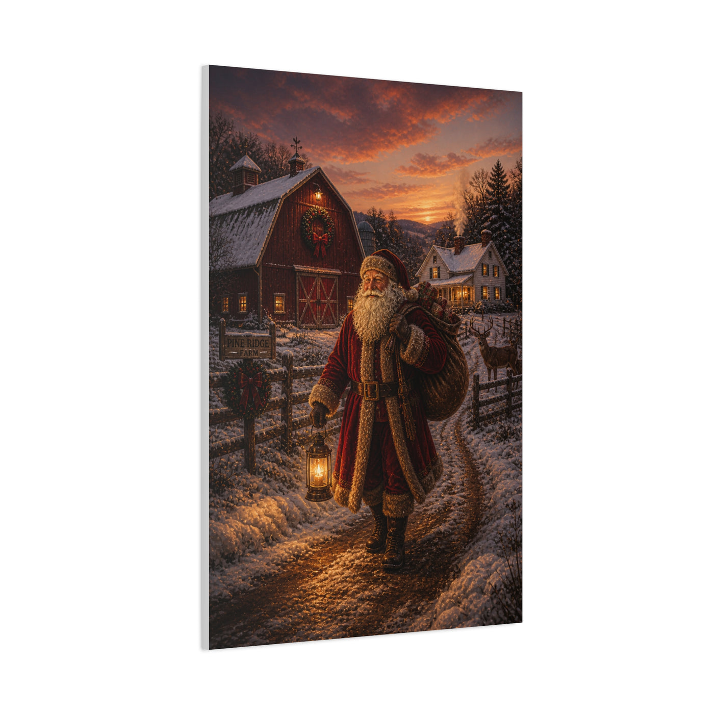 Rustic Farmhouse Santa at Dusk Wall Art & Canvas Print