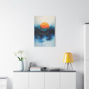 Orange Sun Over Indigo Waves Abstract Wall Art & Canvas Print