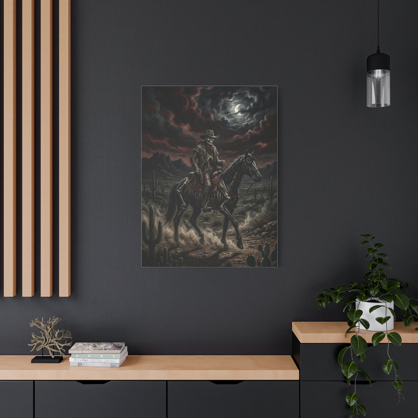Moonlit Skeleton Rider Desert Journey Wall Art & Canvas Print