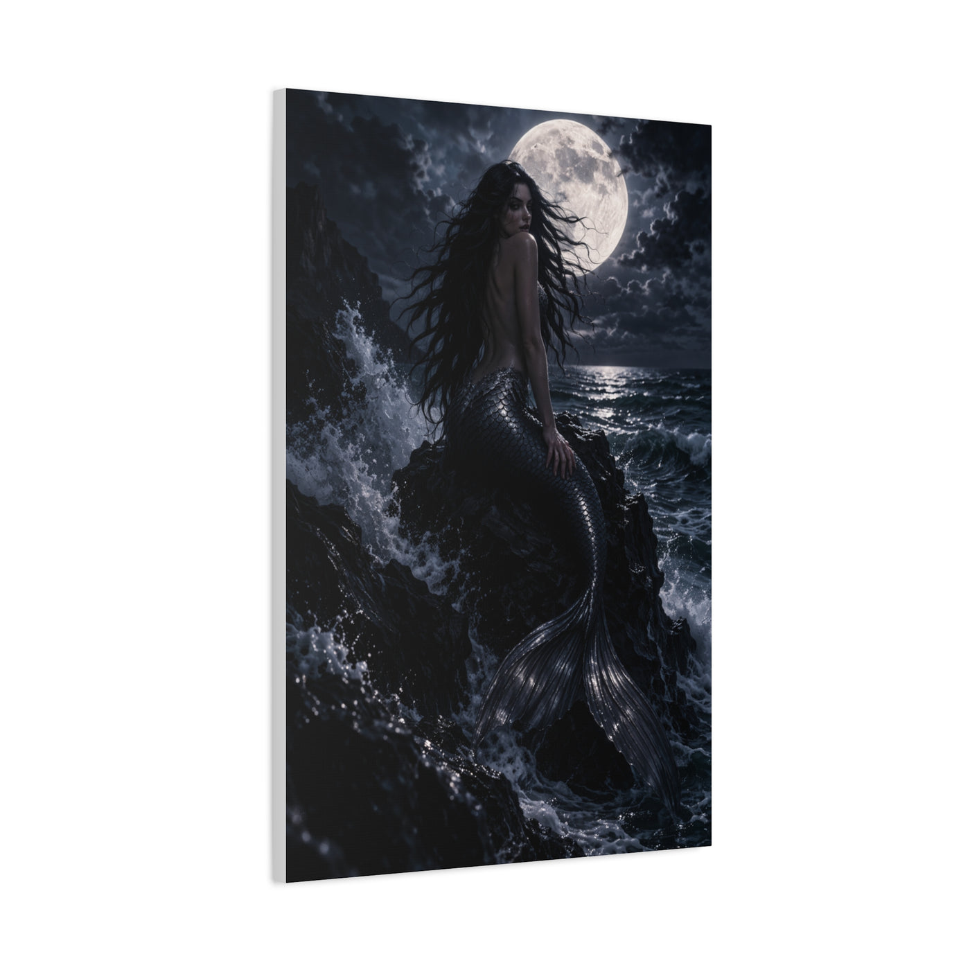 Midnight Moon Siren on the Rocks Wall Art & Canvas Print