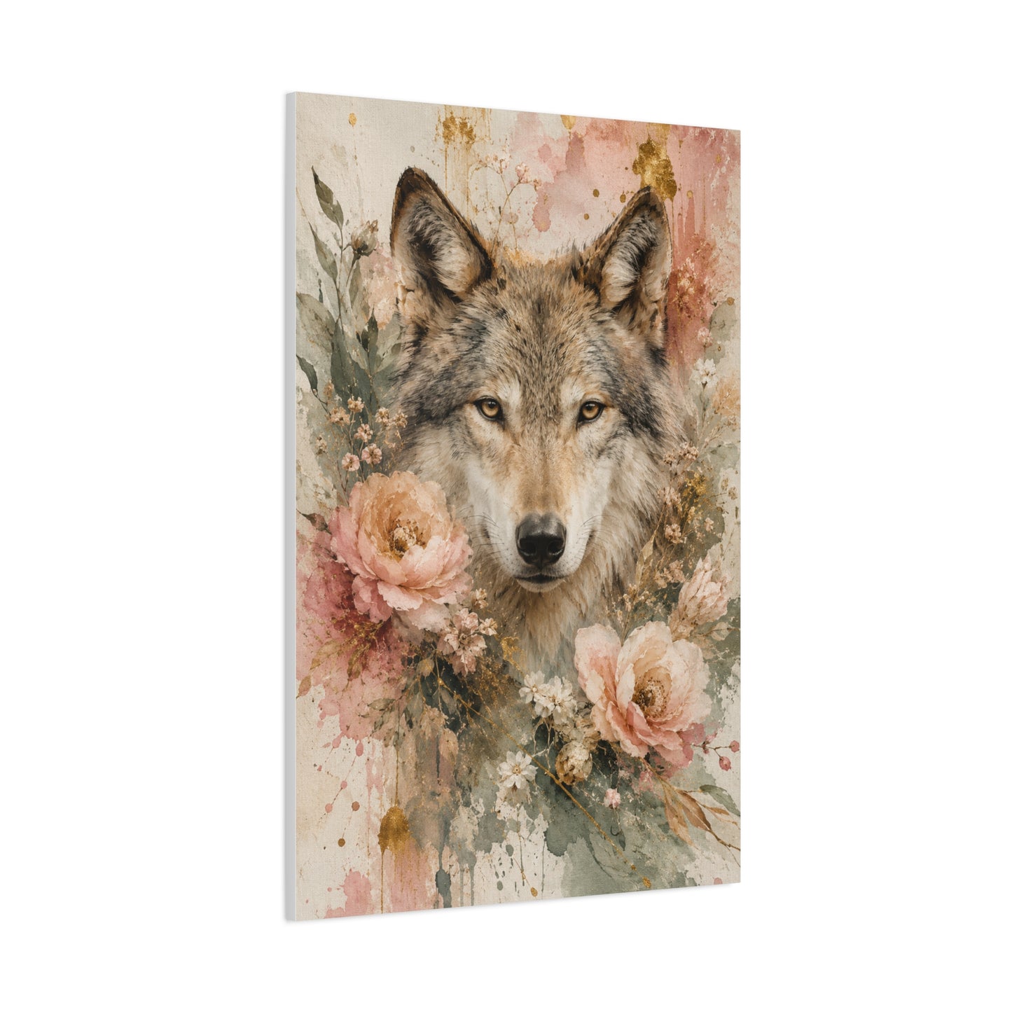 Boho Floral Wolf Portrait Blush Composition Wall Art & Canvas Print