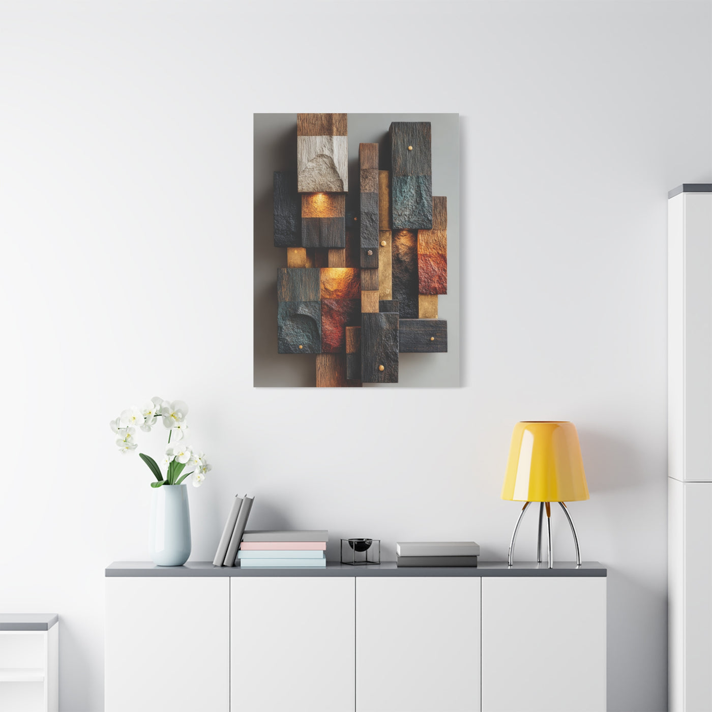 Sculptural Wood Panel Assemblage Wall Art & Canvas Print