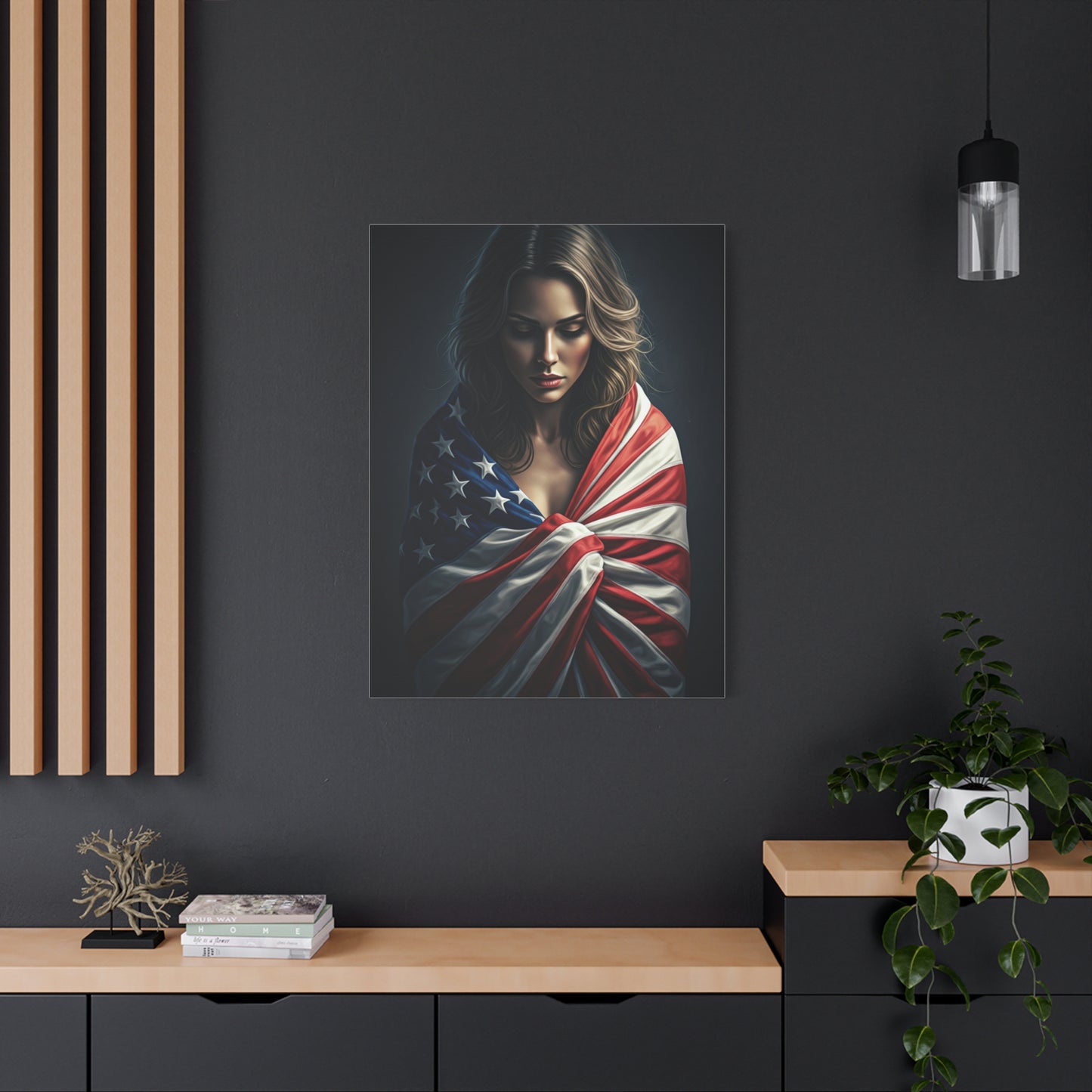 Woman Draped in American Flag Reflection Wall Art & Canvas Prints