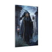 Witch with Raven at the Moonlit Cemetery Gate Wall Art & Canvas Print