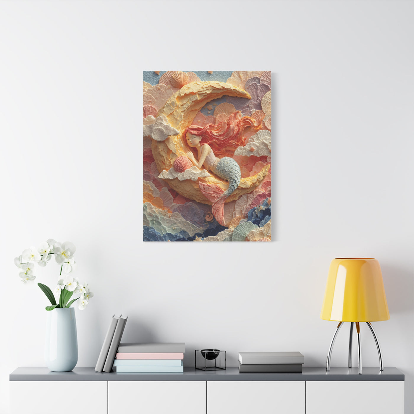 Dreamy Crescent Moon Mermaid Wall Art & Canvas Print