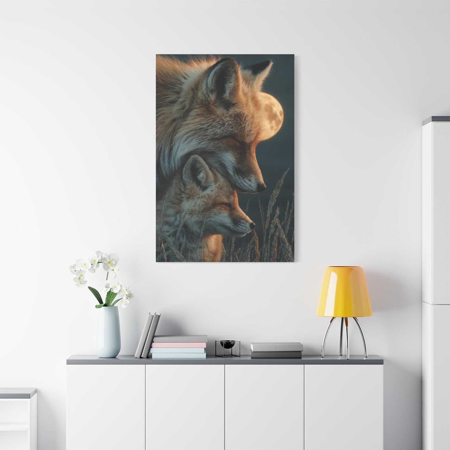 Mother and Cub Moonlit Fox Portrait Wall Art & Canvas Print