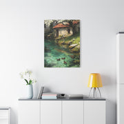 Spring Farmhouse Stream Scene Wall Art & Canvas Print