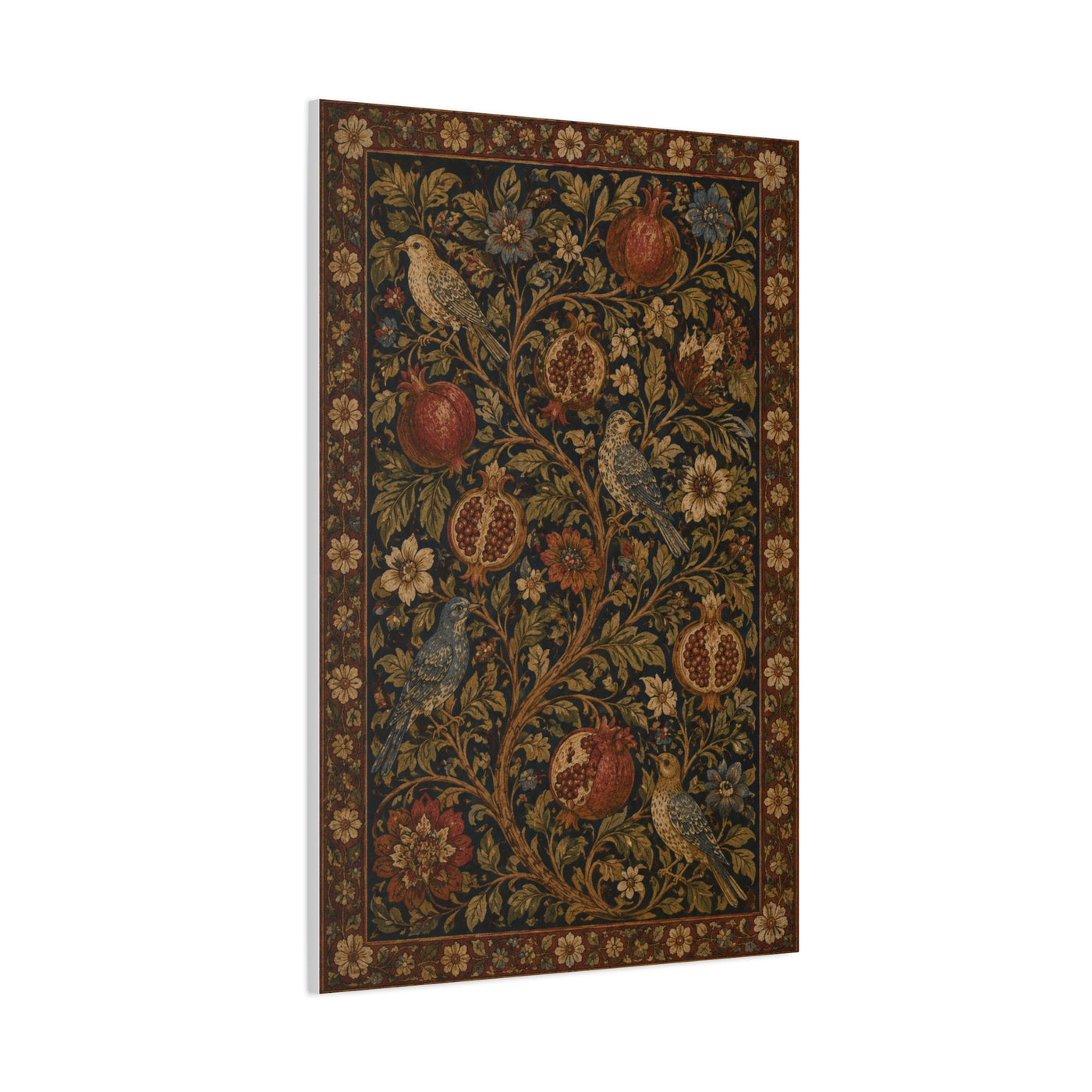 Dark Botanical Pomegranate Heritage Textile Wall Art & Canvas Print