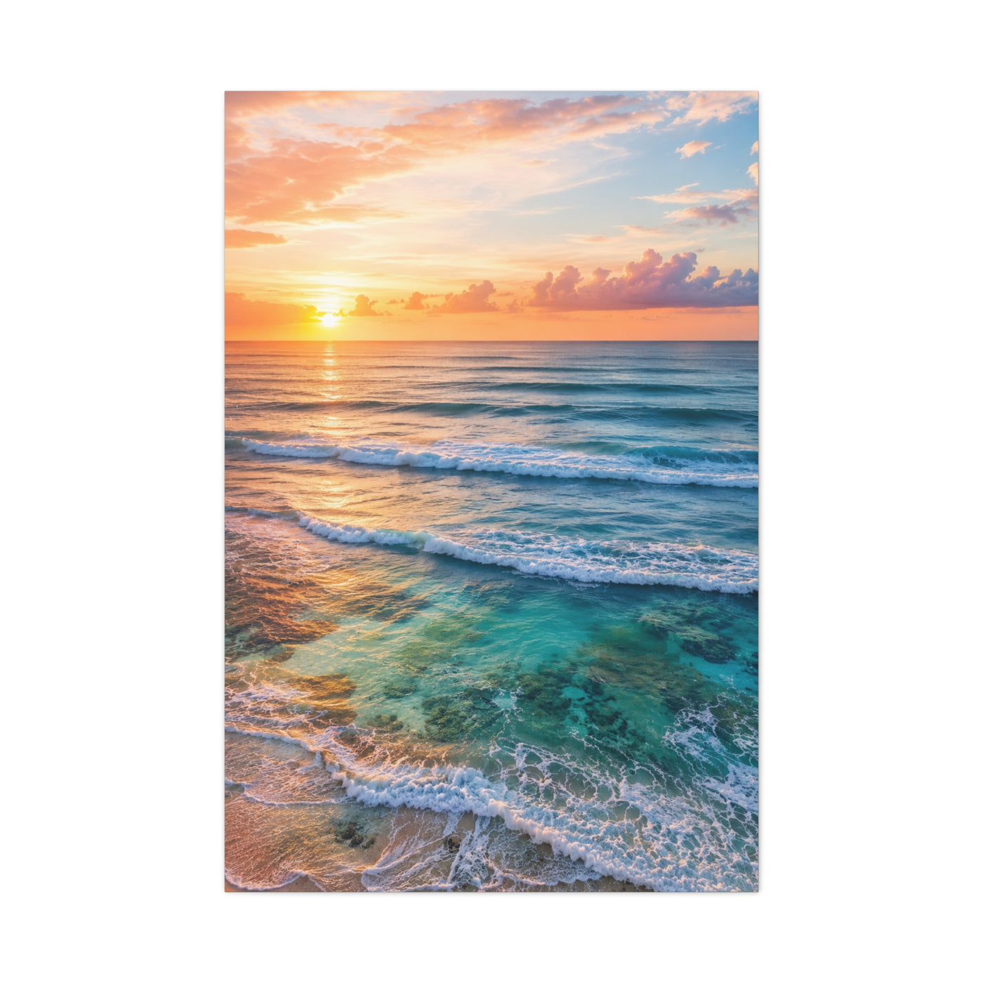 Golden Sunrise Ocean Horizon Scene Wall Art & Canvas Print