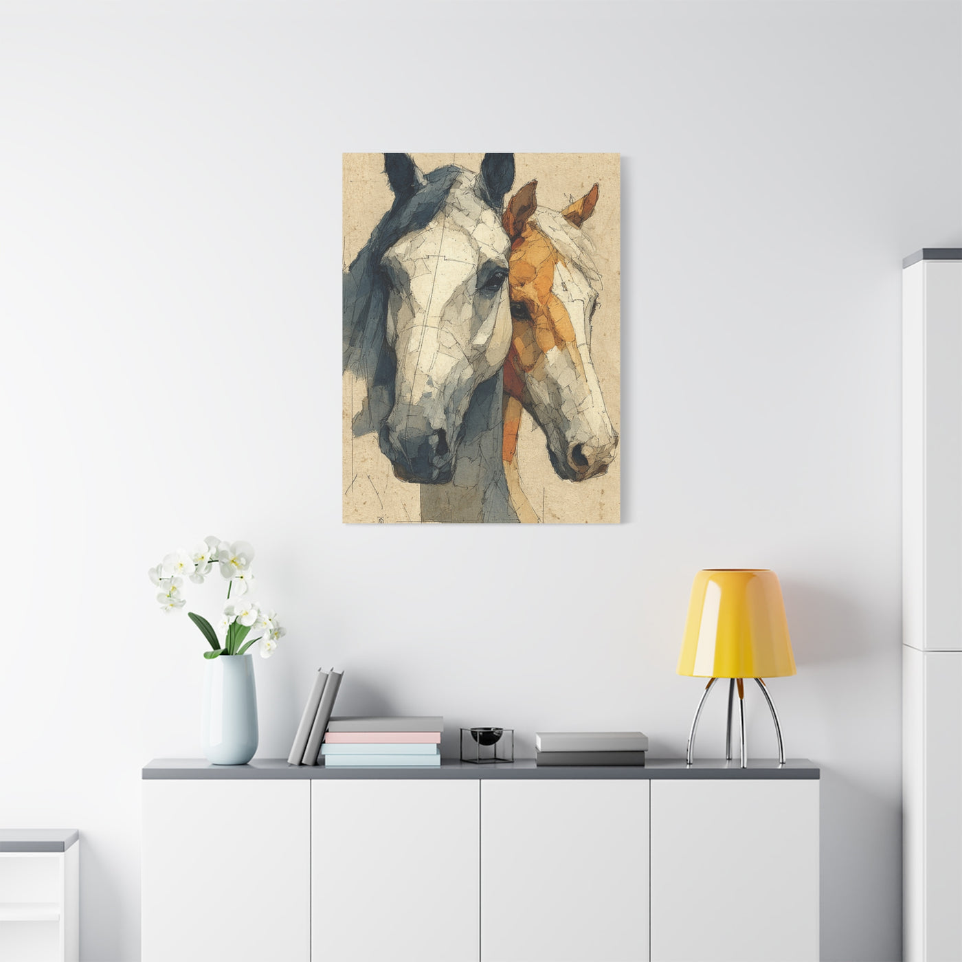 Dual Horse Portrait Sketch Wall Art & Canvas Print