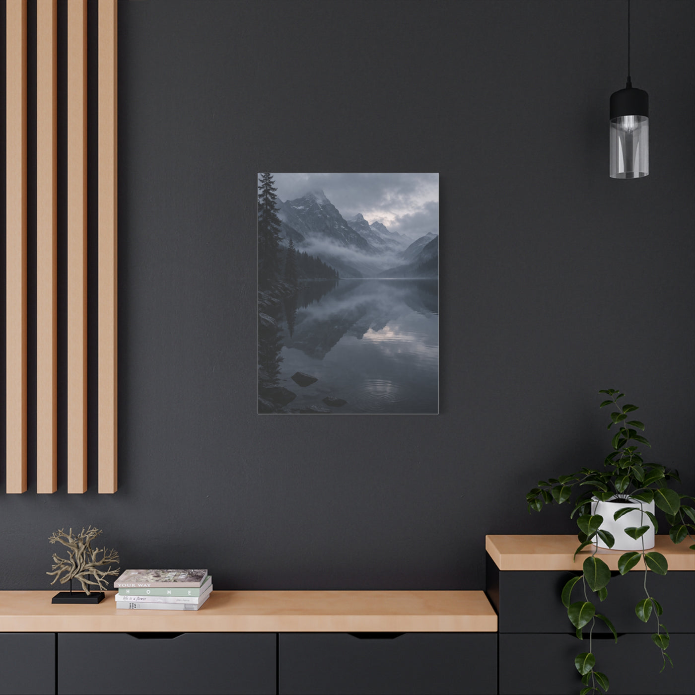 Misty Mountain Lake Reflection Wall Art & Canvas Print