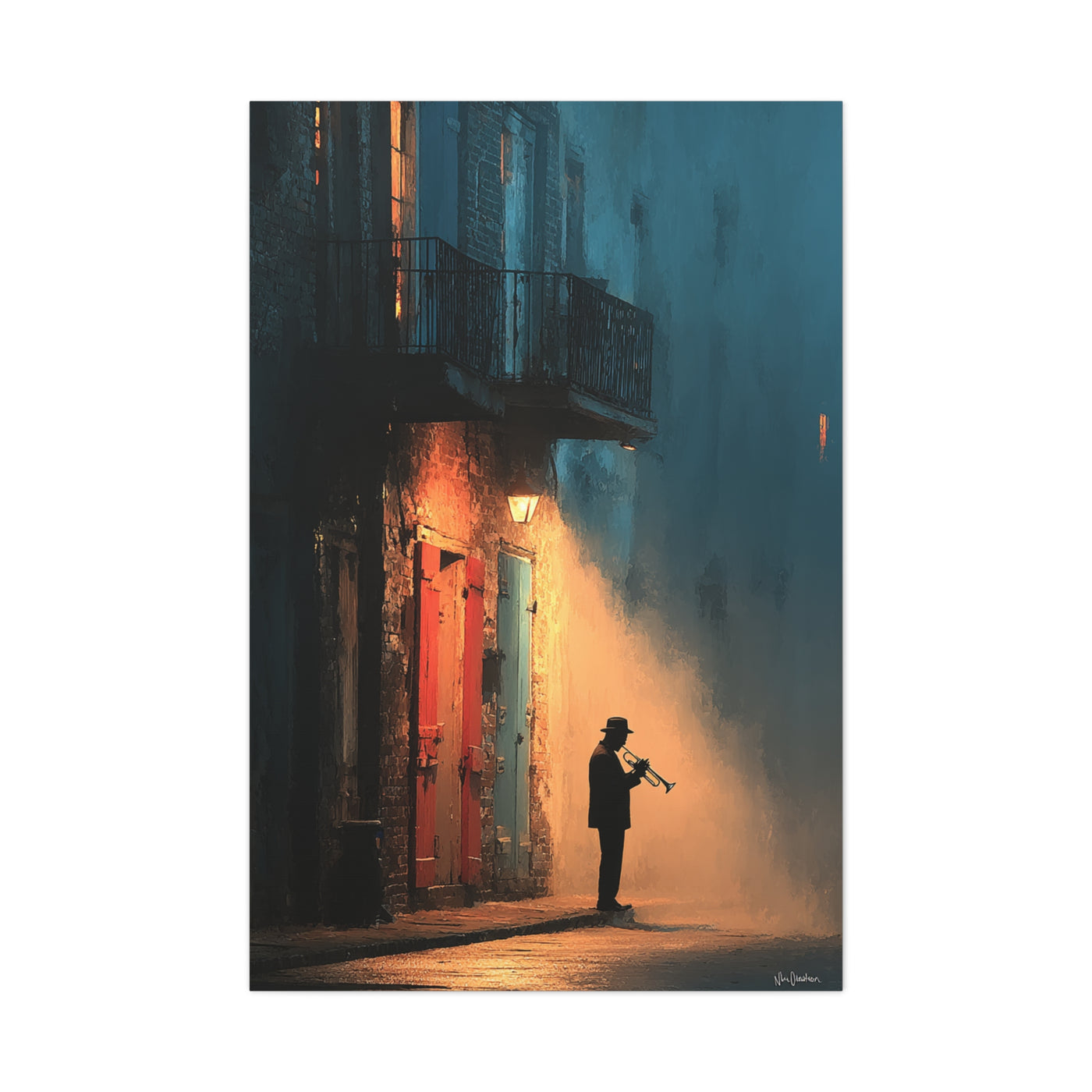 French Quarter Trumpet Silhouette Wall Art & Canvas Print
