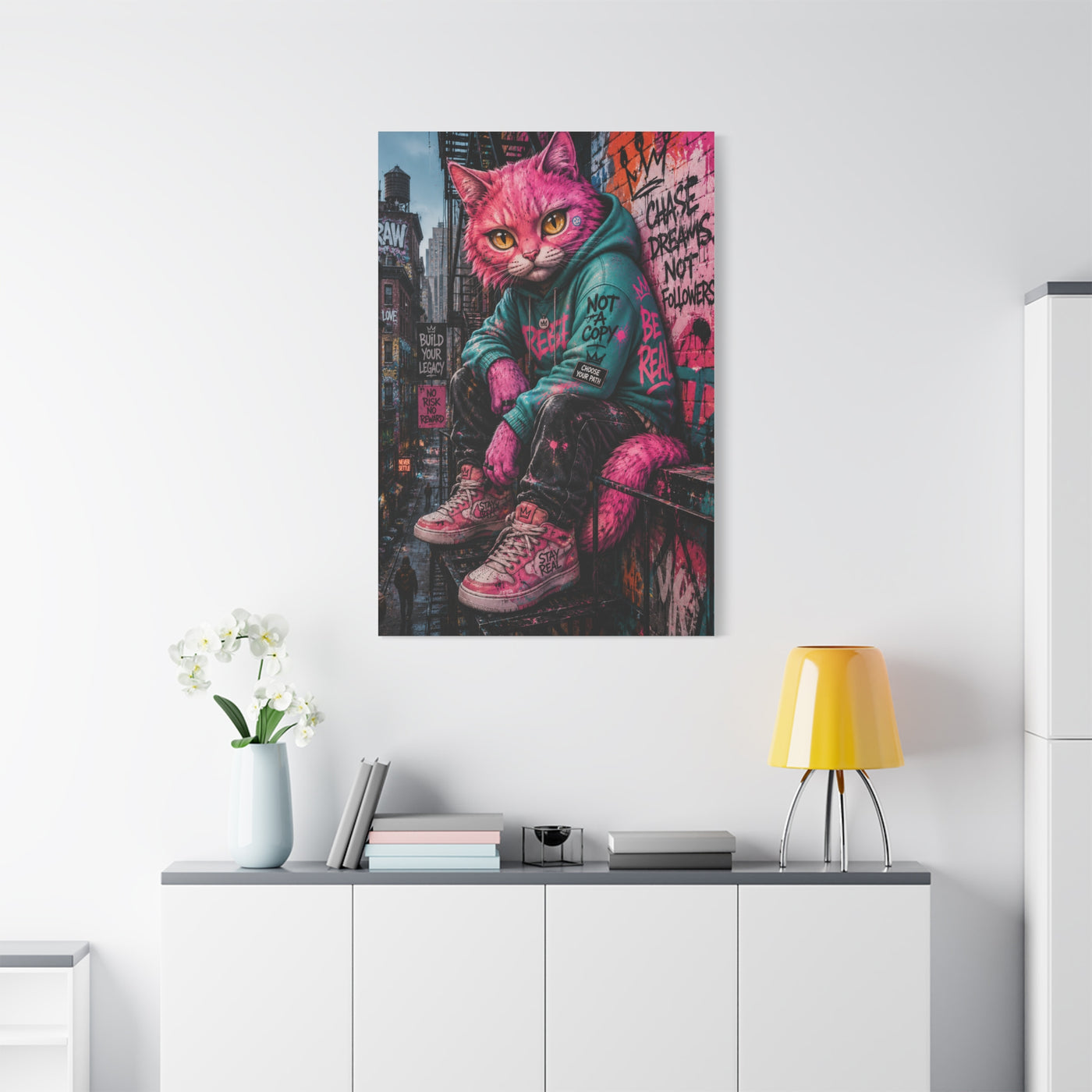 Urban Pink Cat Street Character Street Wall Art & Canvas Print