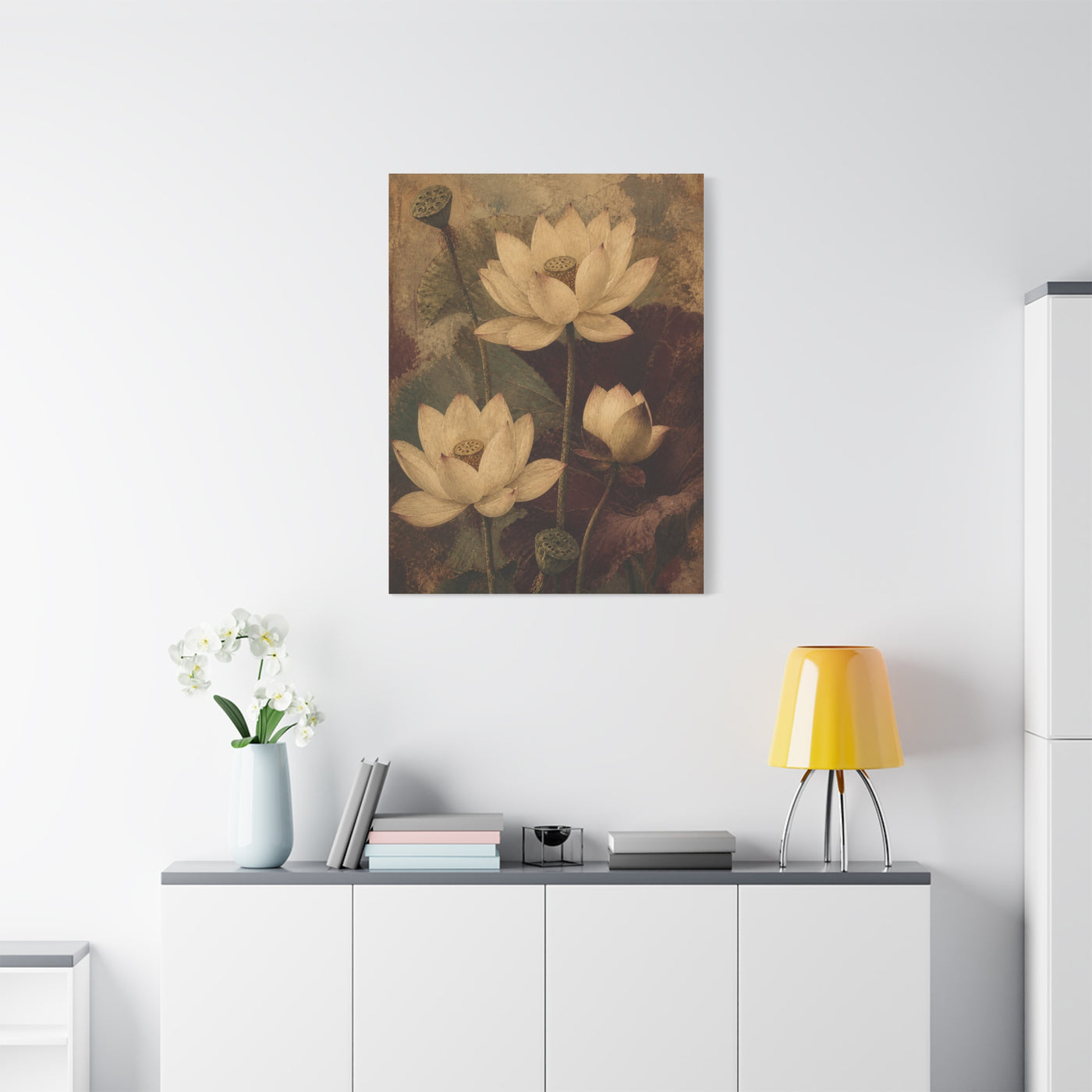 Vintage Lotus Botanical Painting Wall Art & Canvas Print